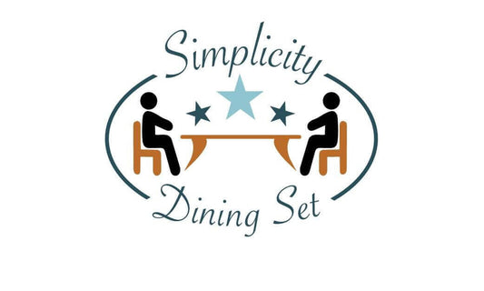 Simplicity Dining Set logo featuring two seated figures at a table with stars.