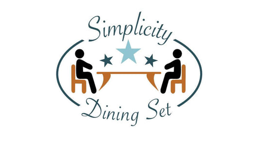 Simplicity Dining Set logo featuring two people seated at a table with stars.
