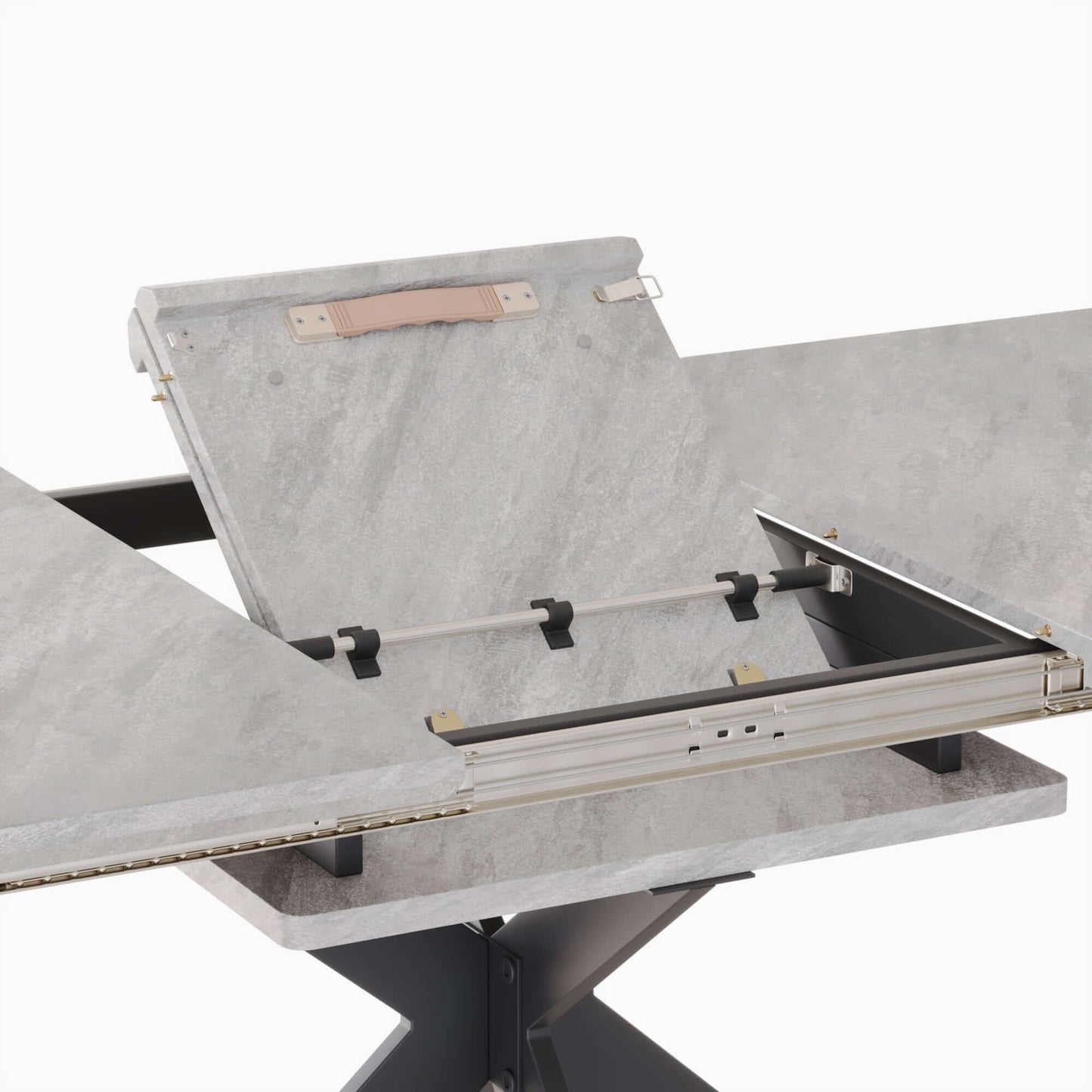 Scalable grey dining table extension mechanism for 6-8 person with MDF and metal construction