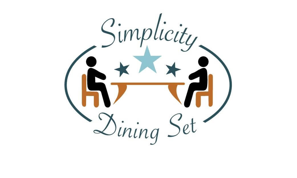Simplicity Dining Set logo featuring two figures sitting at a table with stars and stylish text