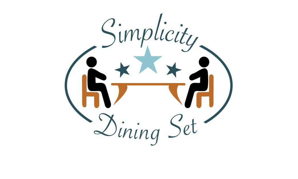 SimplicityDiningSet.com logo featuring two people sitting at a dining table with stars.