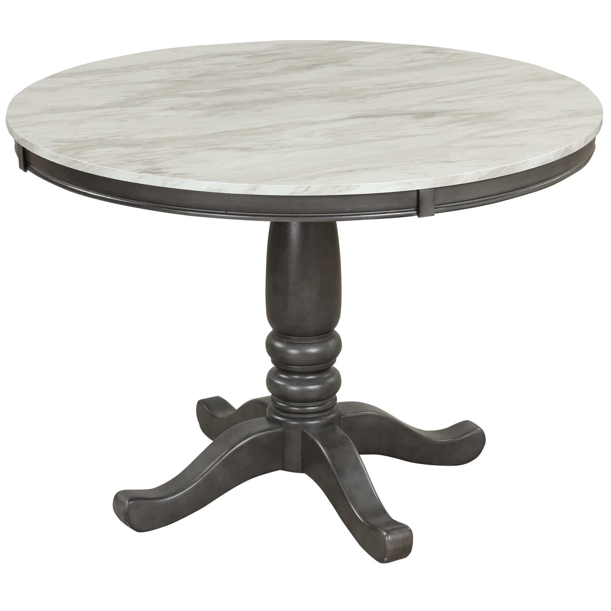 Orisfur round pedestal dining table in gray solid wood with a smooth finish