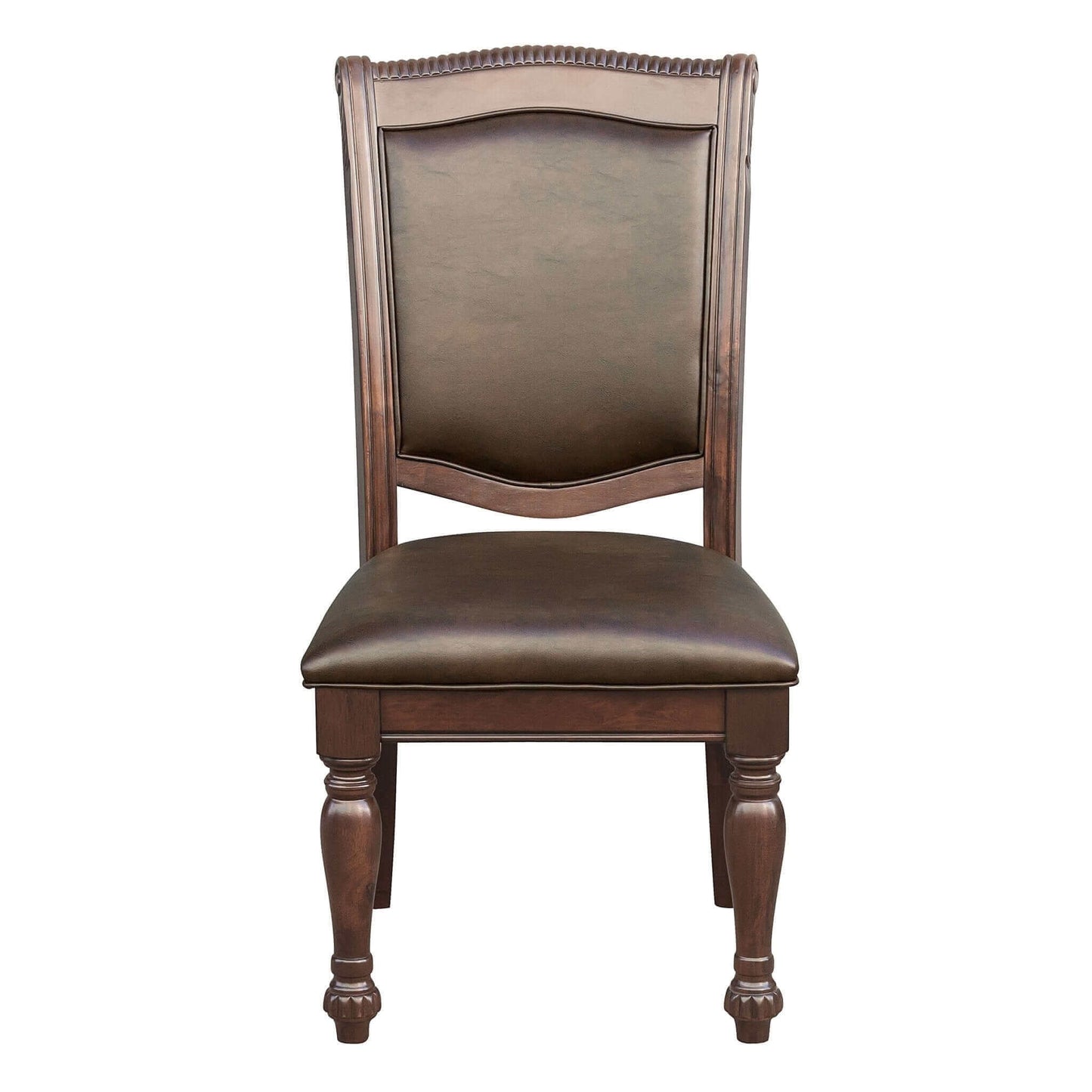 Traditional style wooden dining chair with elegant brown cherry finish and comfortable cushioned seat.