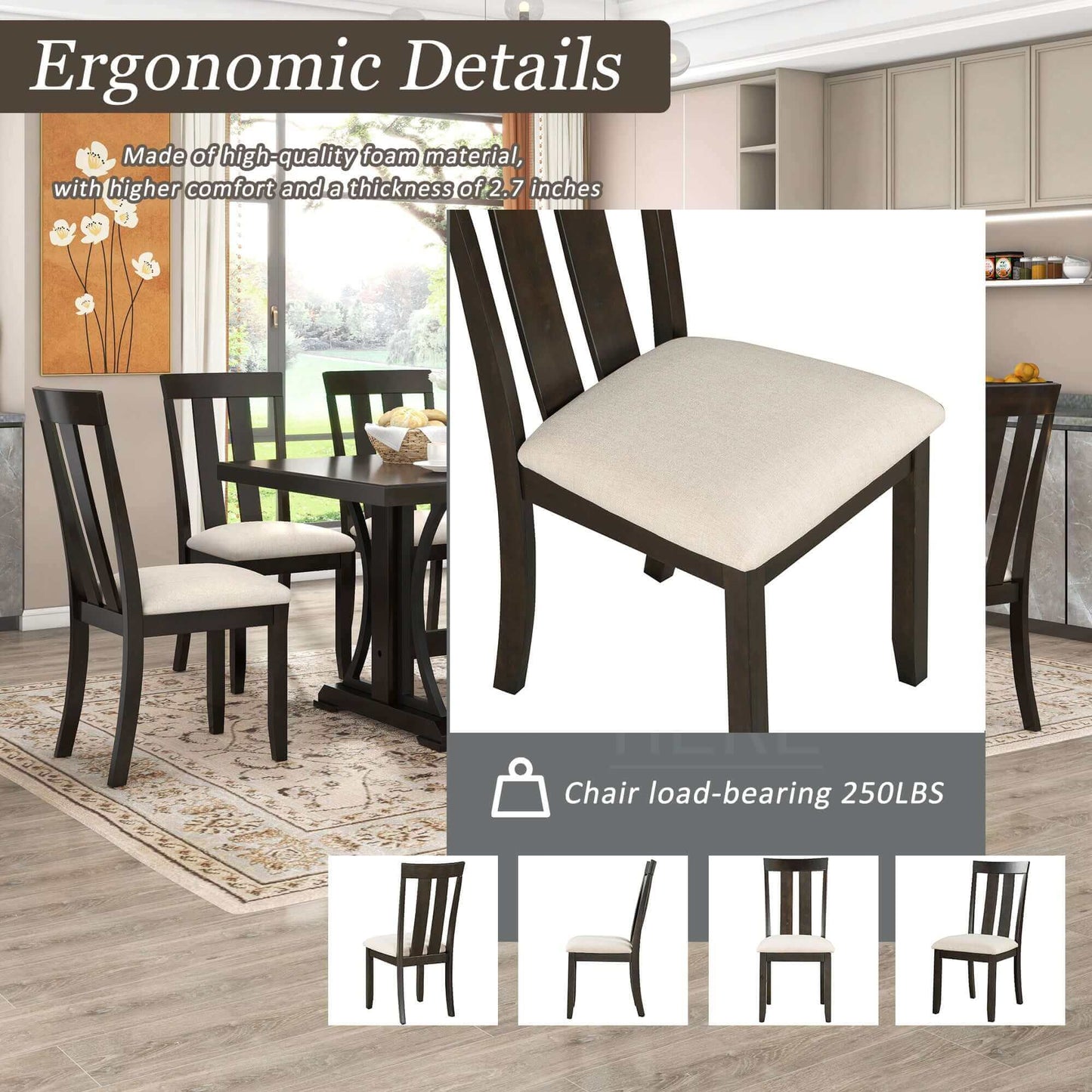 TREXM 9pc Retro Style Dining Set; 78" Wood Table & 8 Chairs (Espresso)