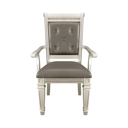 Silver finish dining armchair with crystal-tufted backrest and upholstered seat