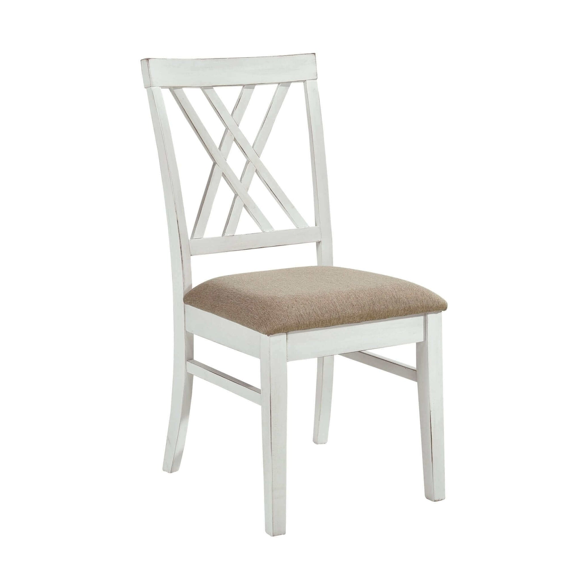 Modern Style x-back dining chair with white oak finish and beige cushioned seat