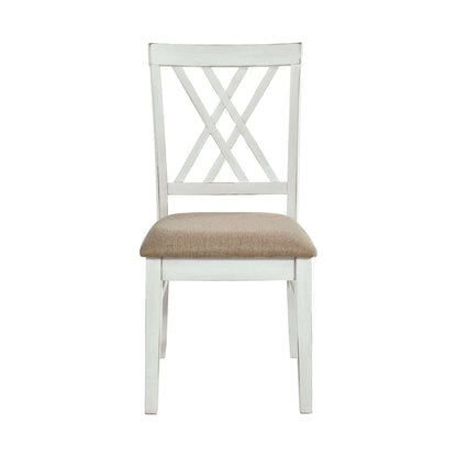 Modern Style Dining Set Side Chair with X-Back Design and Padded Seat in White and Oak Finish