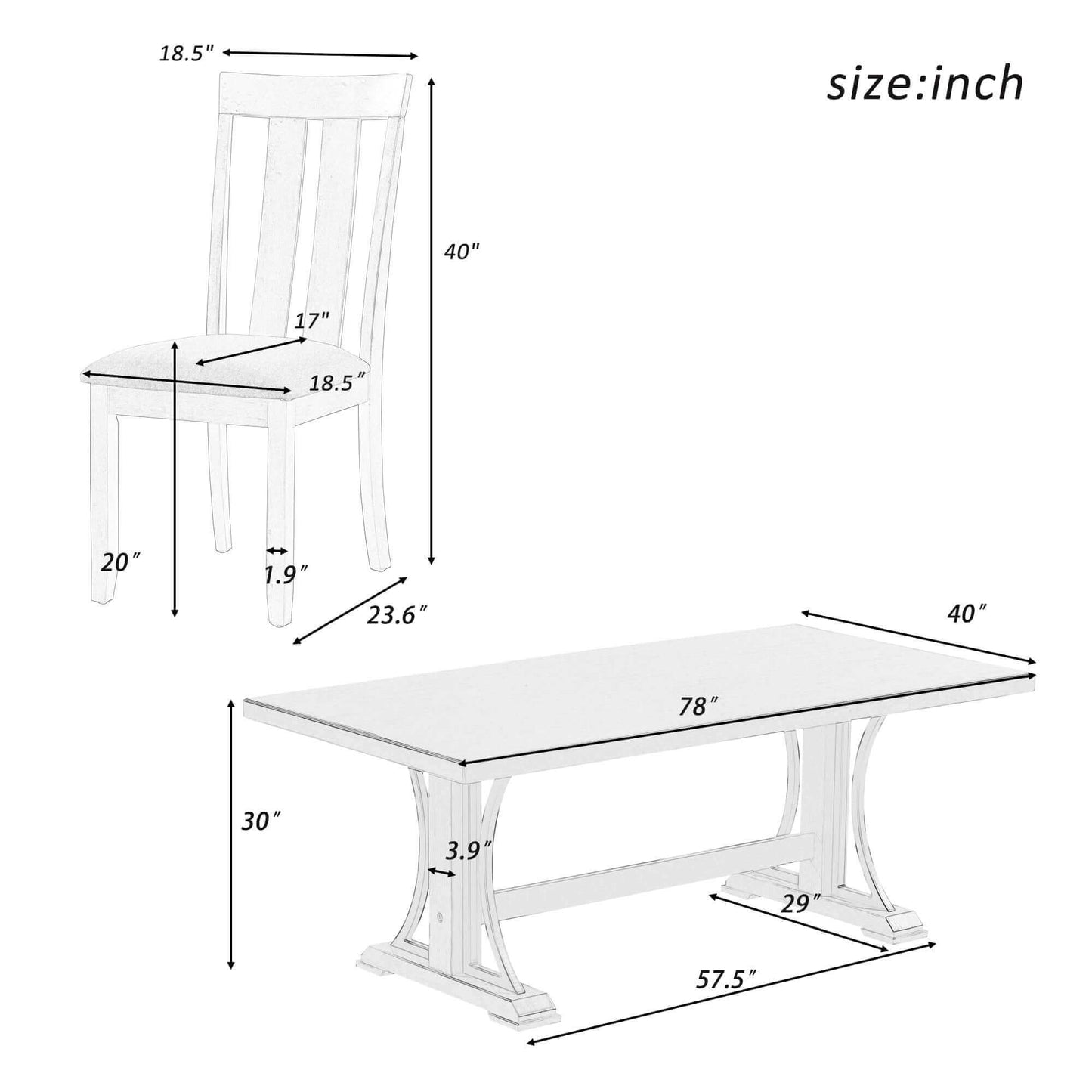 TREXM 9pc Retro Style Dining Set; 78" Wood Table & 8 Chairs (Espresso)