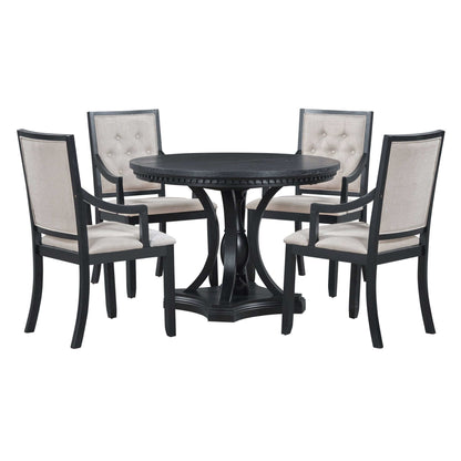 TREXM Retro 5-piece Dining Set; Extendable Round Table & 4 Chairs