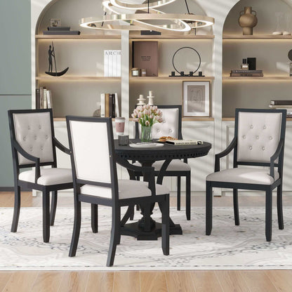 TREXM Retro 5-piece Dining Set; Extendable Round Table & 4 Chairs