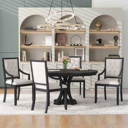 TREXM Retro 5-piece Dining Set; Extendable Round Table & 4 Chairs