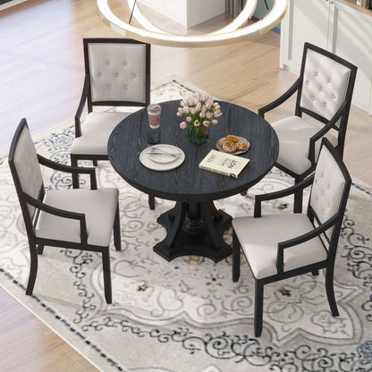 TREXM Retro 5-piece Dining Set; Extendable Round Table & 4 Chairs