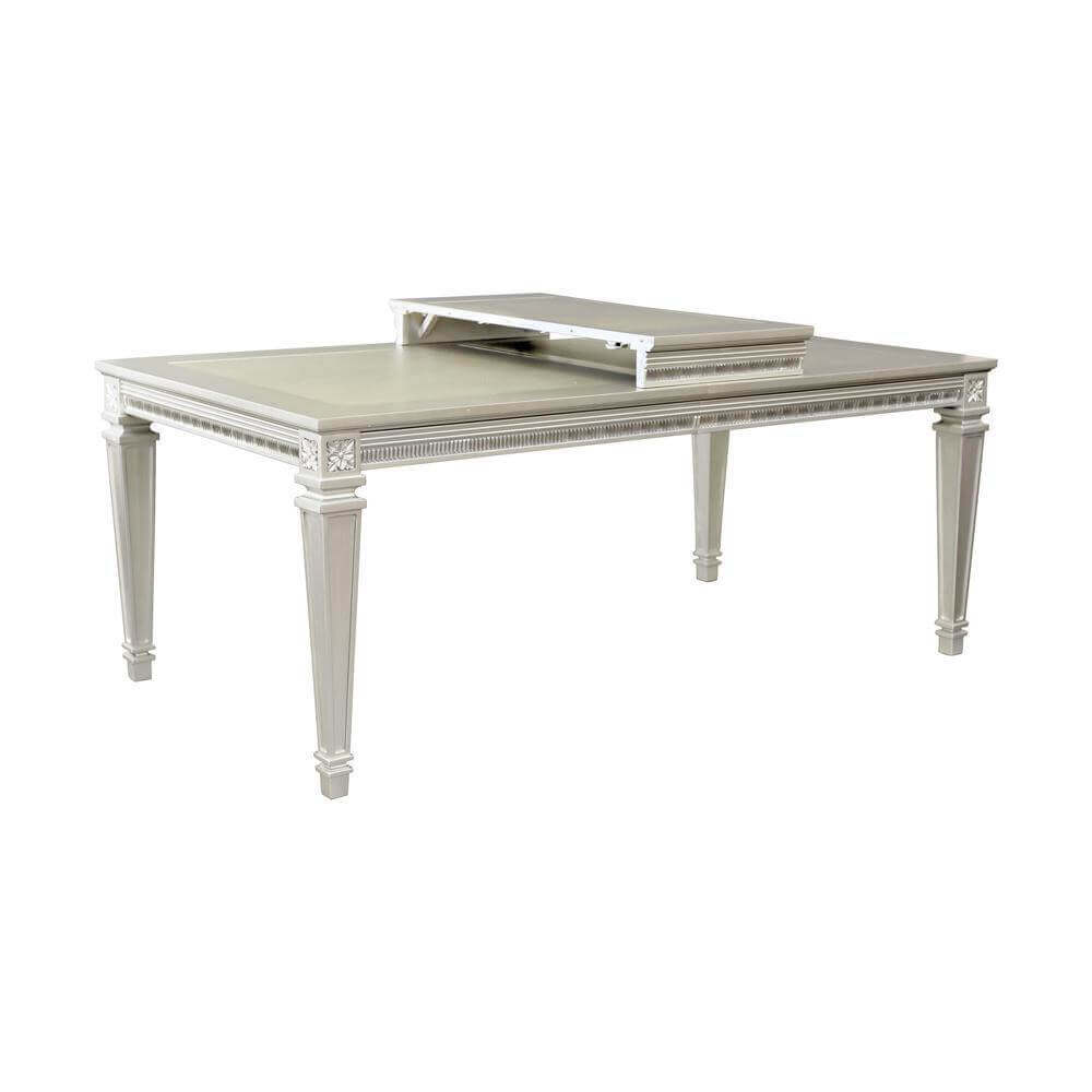 Silver Finish Dining Table with Removable Leaf