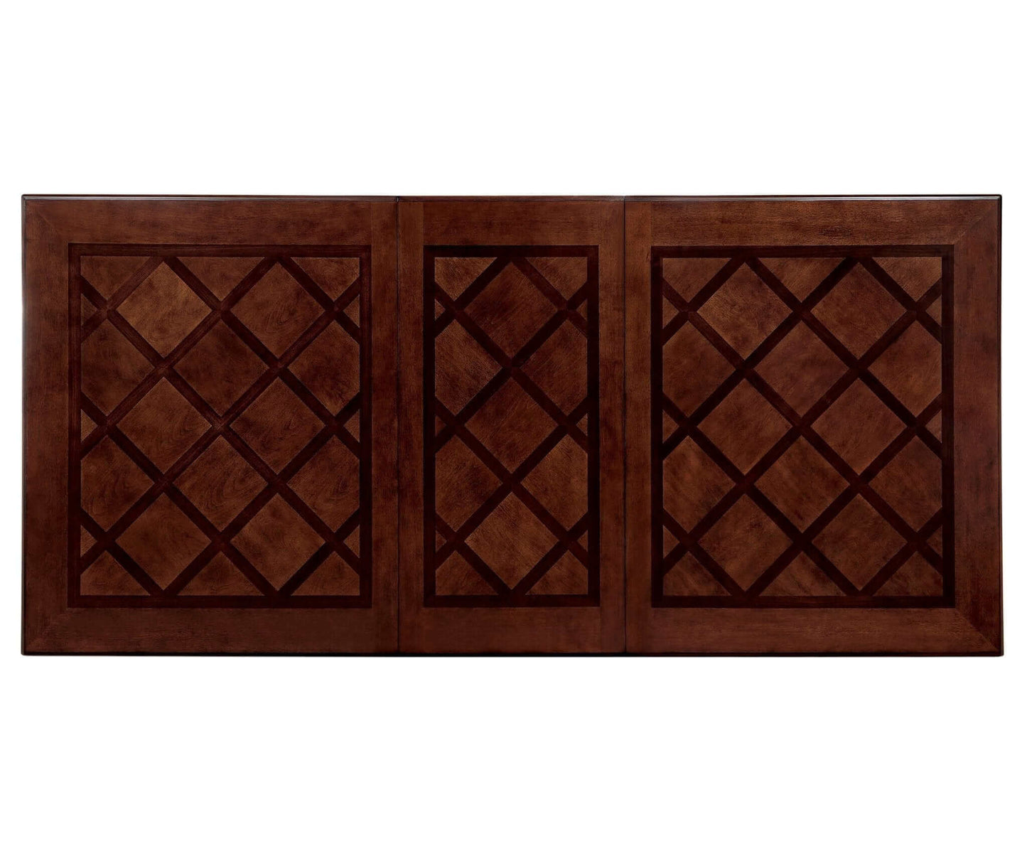 Brown cherry finish traditional style dining table top with elegant grid pattern.