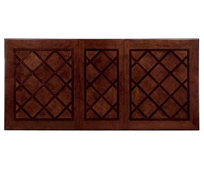 Brown cherry finish traditional style dining table top with elegant grid pattern.