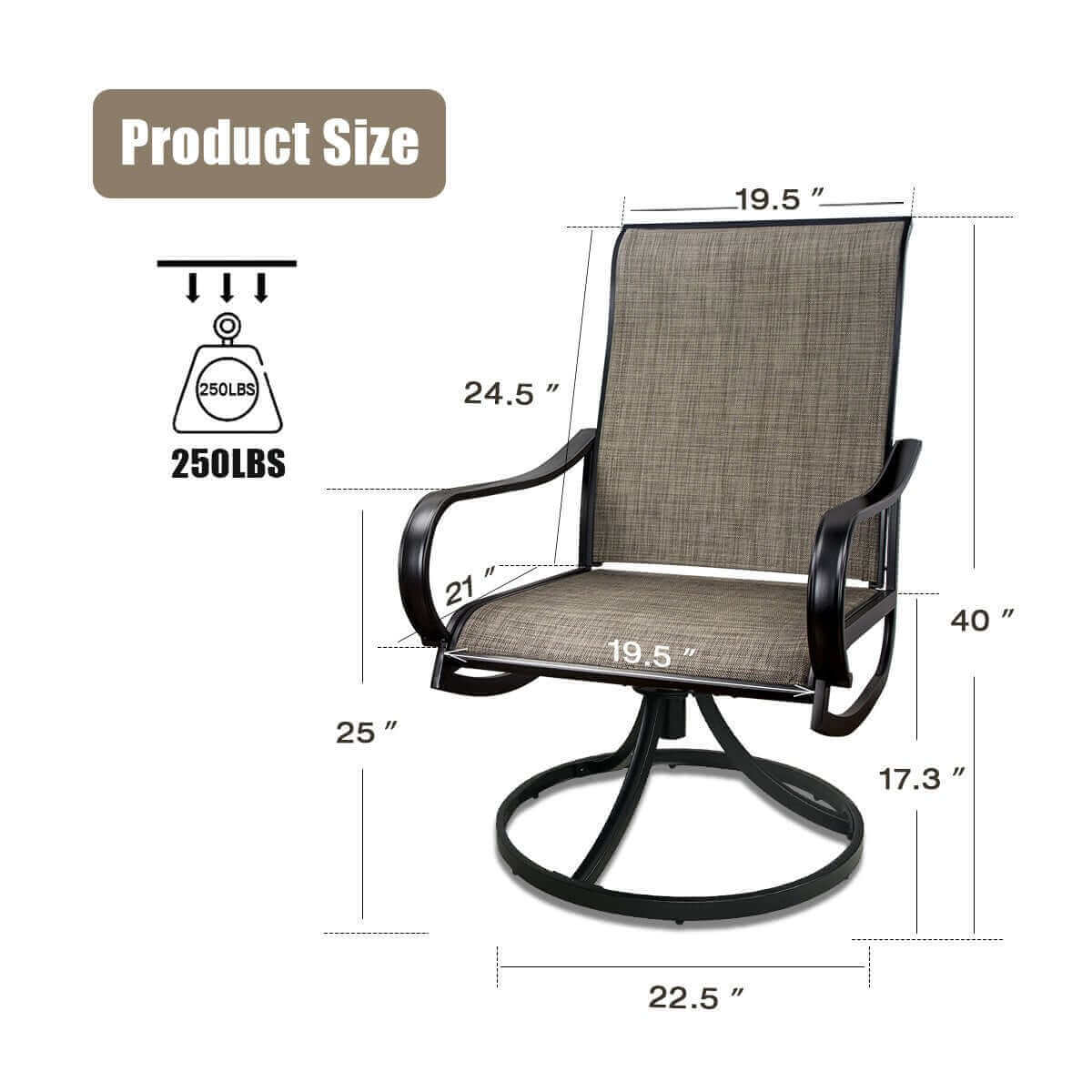 Textilene Outdoor Swivel Chairs; 4PCS Mesh Fabric Weather Resistant
