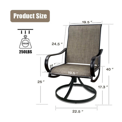Textilene Outdoor Swivel Chairs; 2PCS Mesh Fabric Weather Resistant