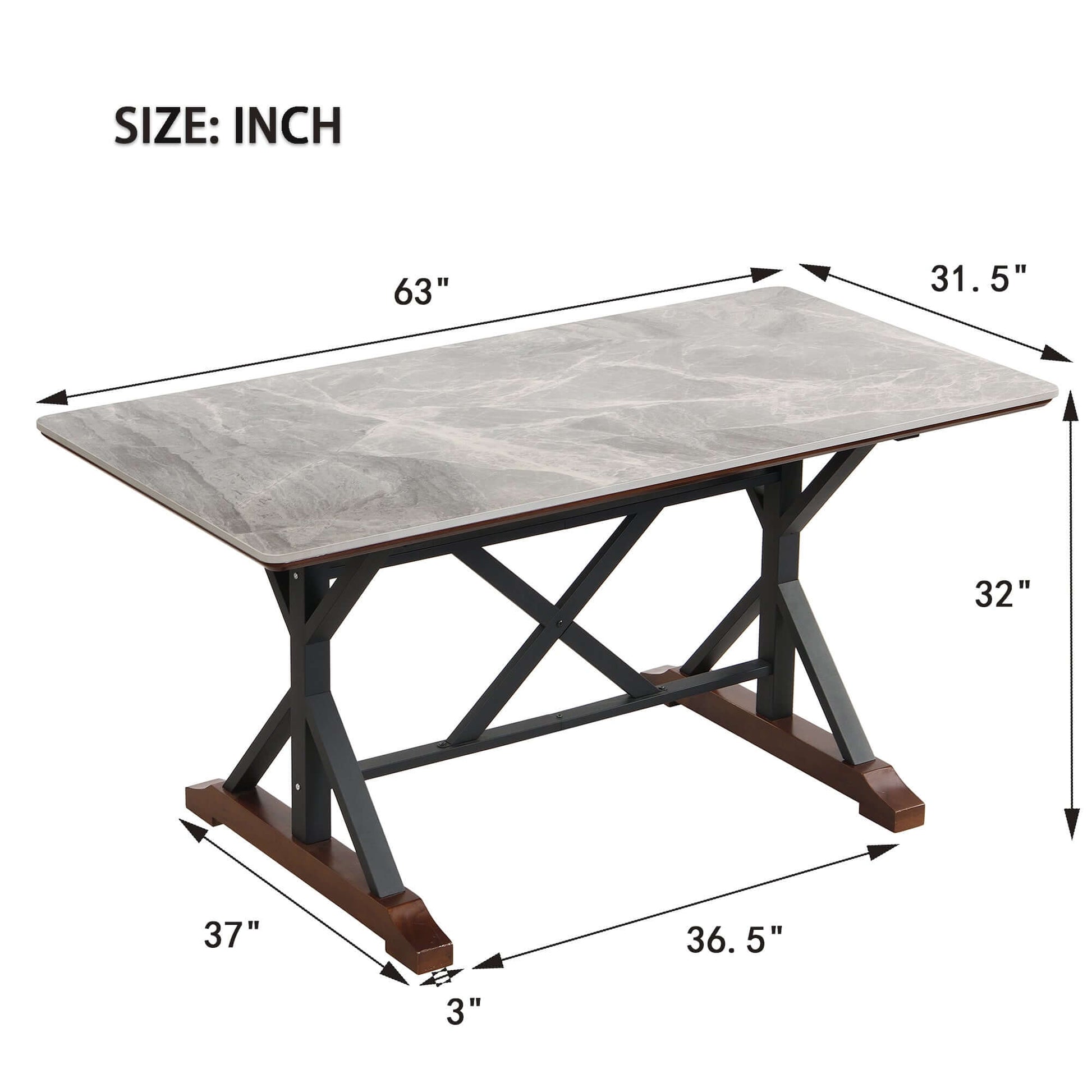 63-inch rectangle gray sintered stone dining table dimensions chart for dining room set.