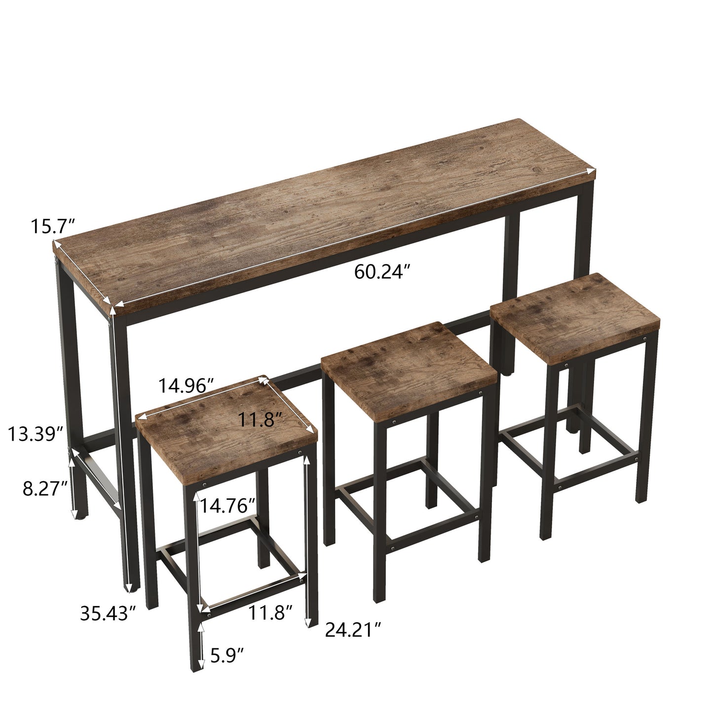 Modern Design Kitchen Dining Table, Pub Table, Long Dining Table Set with 3 Stools, Easy Assembly, Natural (W75753848)