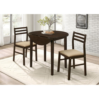 Cappuccino and Tan 3-piece Dining Set with Drop Leaf