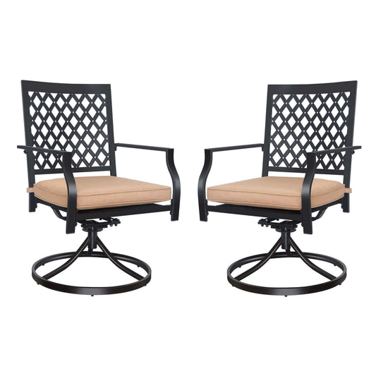 Outdoor Swivel Chairs; Supports 300 lbs. (2pcs Black-Lattice)