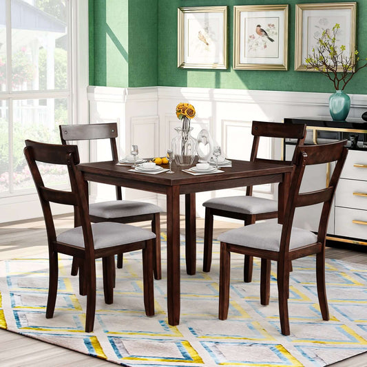 5 Piece Dining Table Set Industrial Wooden Kitchen Table and 4 Chairs in Espresso for Dining Room