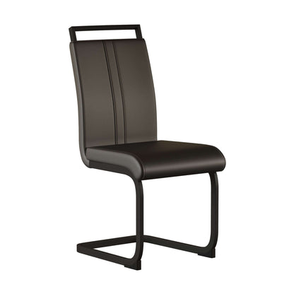 Modern black armless PU dining chair with black metal legs, part of 51 inch glass dining table set for kitchen or dining room.