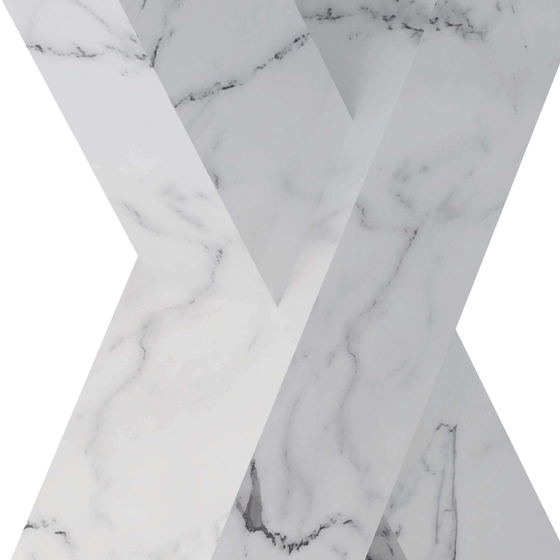 White marble tabletop with elegant grey veining on a modern dining table.