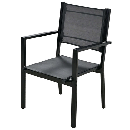 Black steel chair from U-Style High-quality Outdoor Table and Chair Set, perfect for patio, balcony, and backyard seating, seats 6.