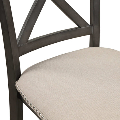 Close-up of Orisfur 5-piece dining set chair with solid wood frame and beige upholstered seat.