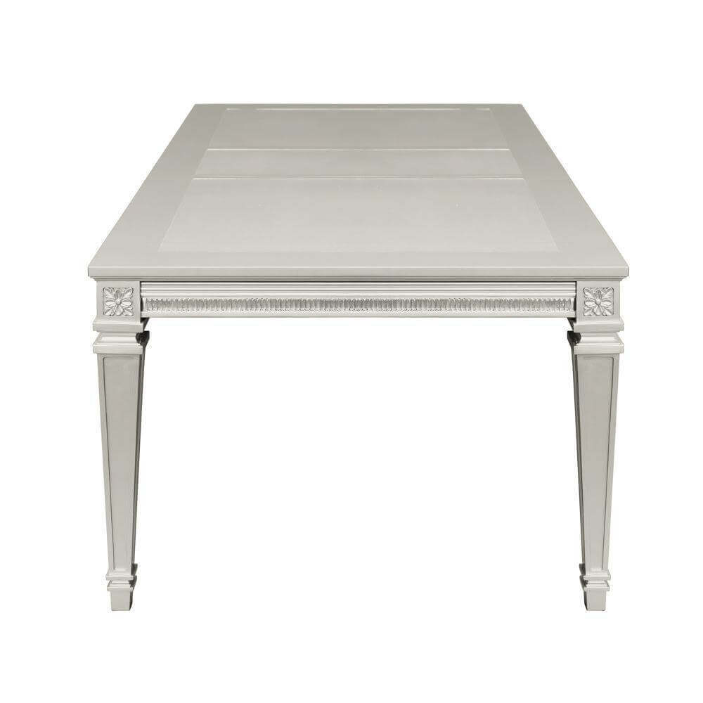 Silver finish dining table with removable leaf