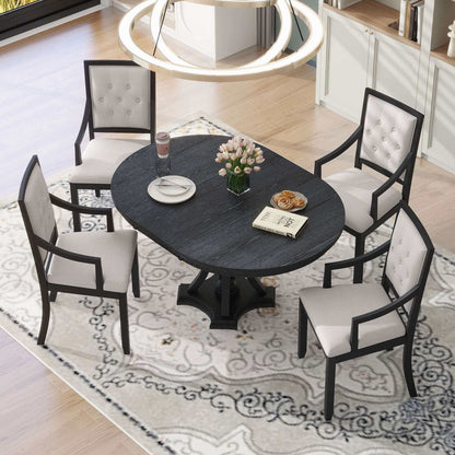 TREXM Retro 5-piece Dining Set; Extendable Round Table & 4 Chairs