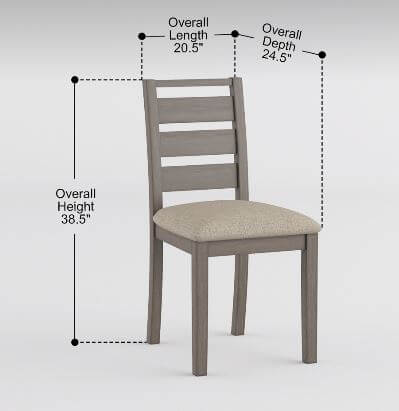 Weathered gray rustic dining chair with upholstered seat dimensions 20.5"L x 24.5"D x 38.5"H.