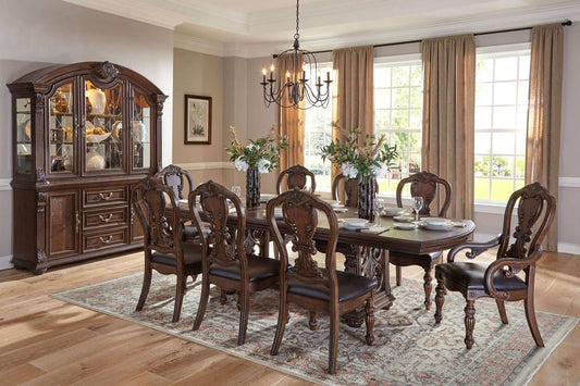 Lavish Style Formal Dining 9pc set; Ext. Leaf, 2 Arm & 6 Side Chairs