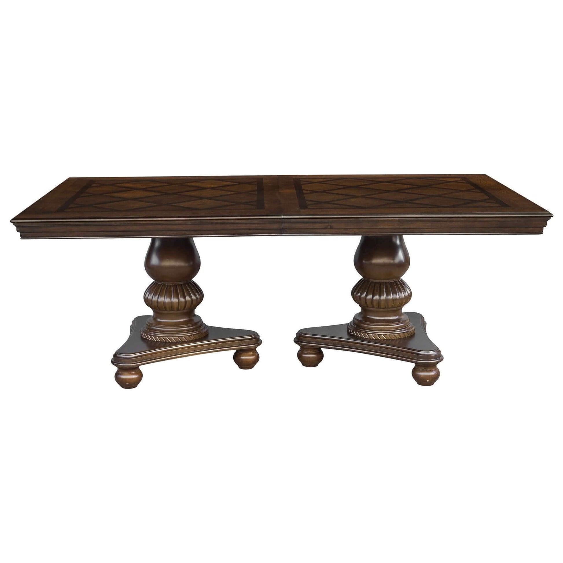 Traditional Style Dining Table in Brown Cherry Finish with Decorative Pedestal Legs