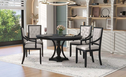 TREXM Retro 5-piece Dining Set; Extendable Round Table & 4 Chairs