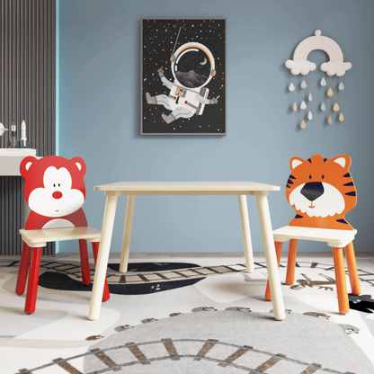 Juego de mesa y sillas para niños pequeños de 3 piezas; Juego de mesa de juego de actividades (oso y tigre)