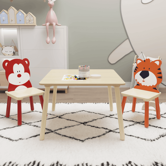 3 Pc Toddler Table & Chair Set; Activity Play Table Set (Bear & Tiger)