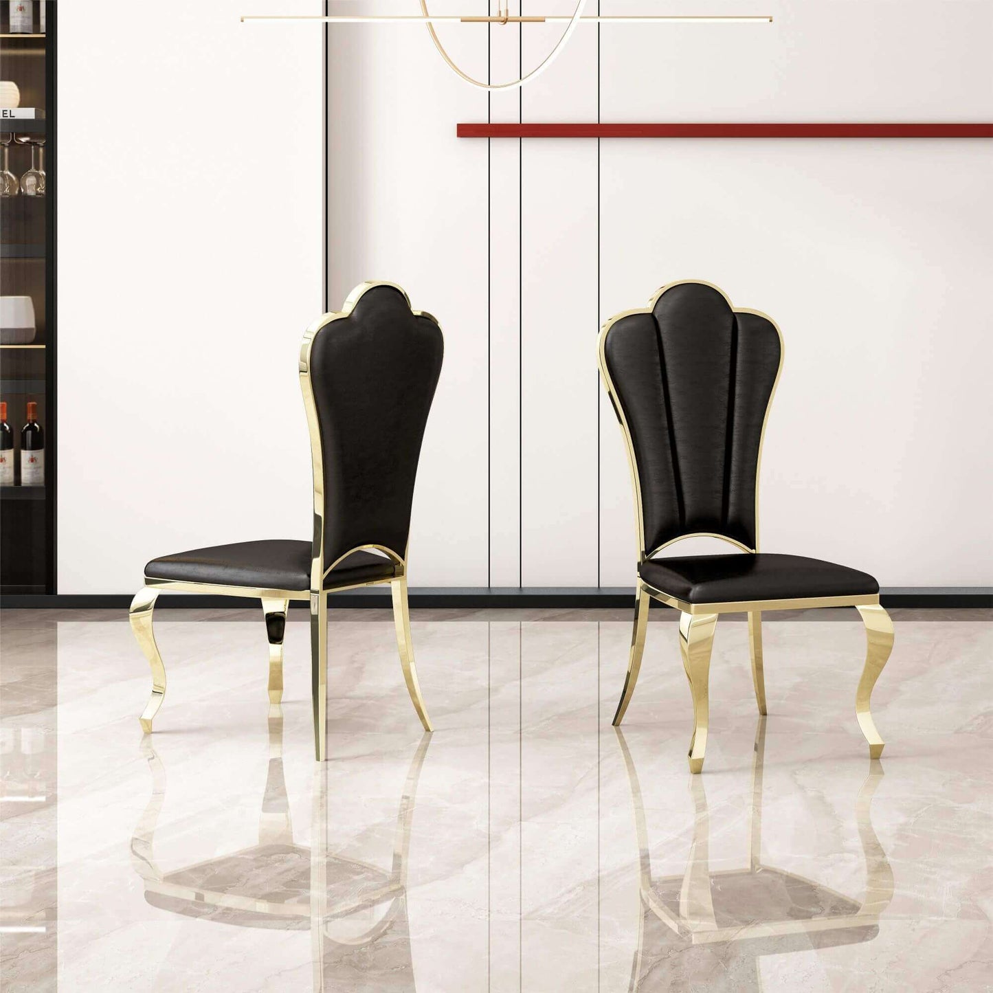 Modern Leatherette Dining Chairs; 2pc, Unique Backrest Design, Armless Chair