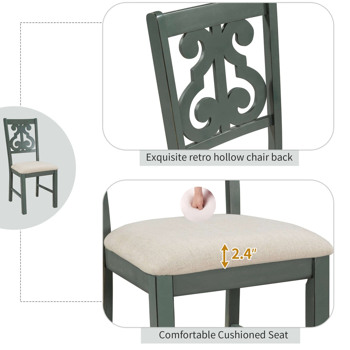 Mesa de comedor redonda de 5 piezas y 4 sillas de tela con estante de almacenamiento