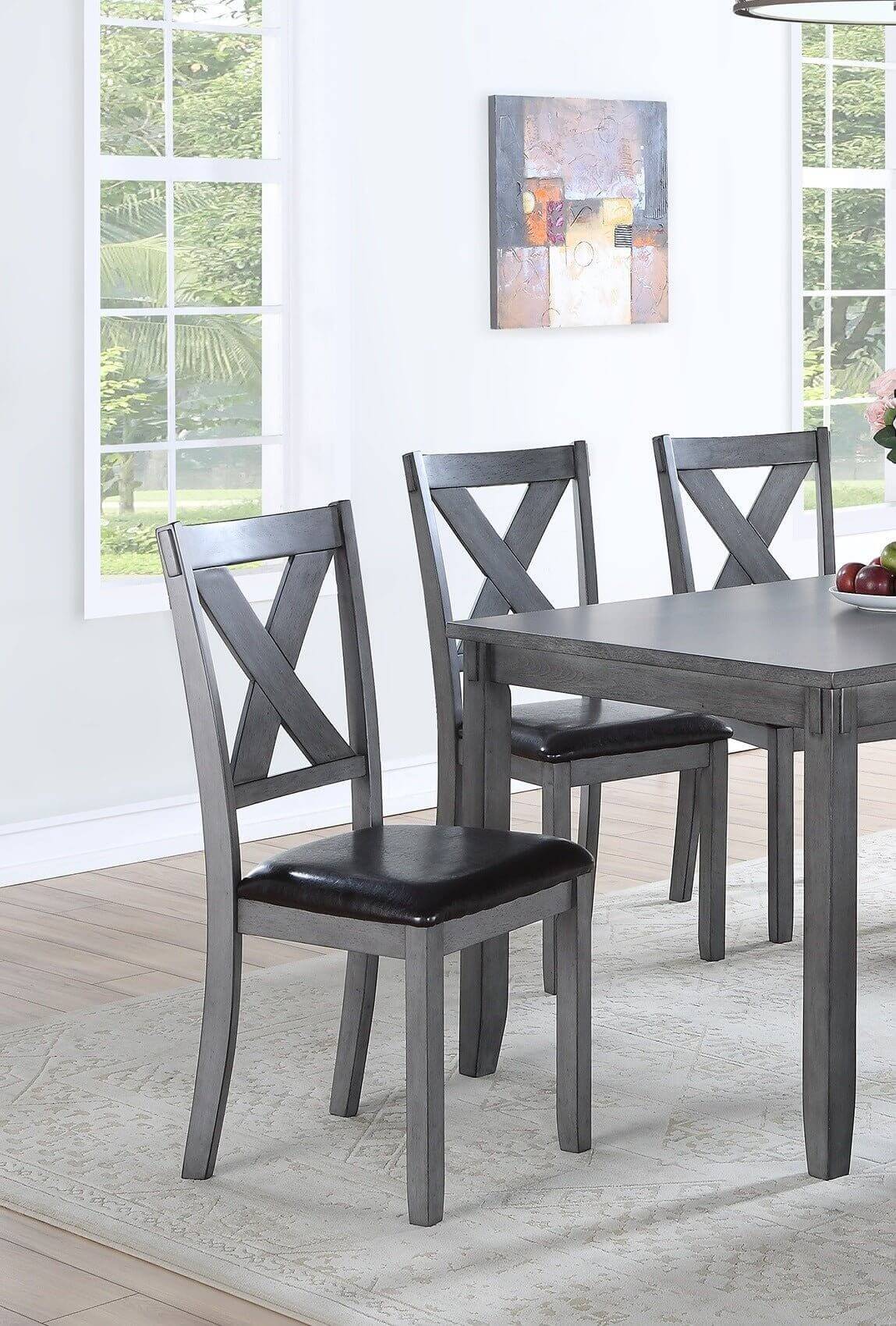 Casual Modern 6pc Set; Dining Table 4x Side Chairs w/ Bench Gray Finish