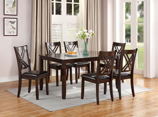 7pc Dining Set; 6 Side Chairs, Espresso Finish, Cushion Seats