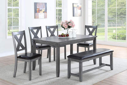 Casual Modern 6pc Set; Dining Table 4x Side Chairs w/ Bench Gray Finish