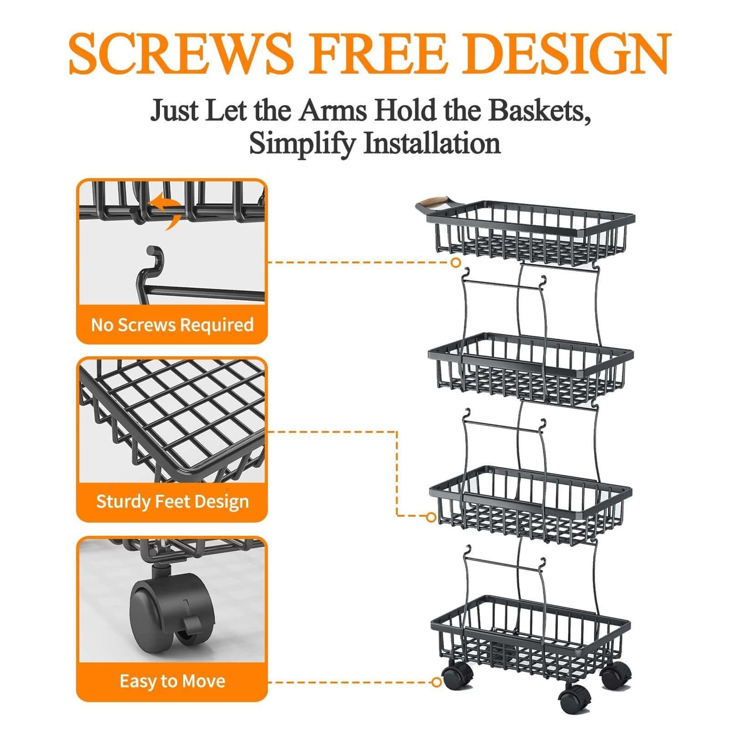 Fruit/Vegetable Basket Storage Cart on Wheels