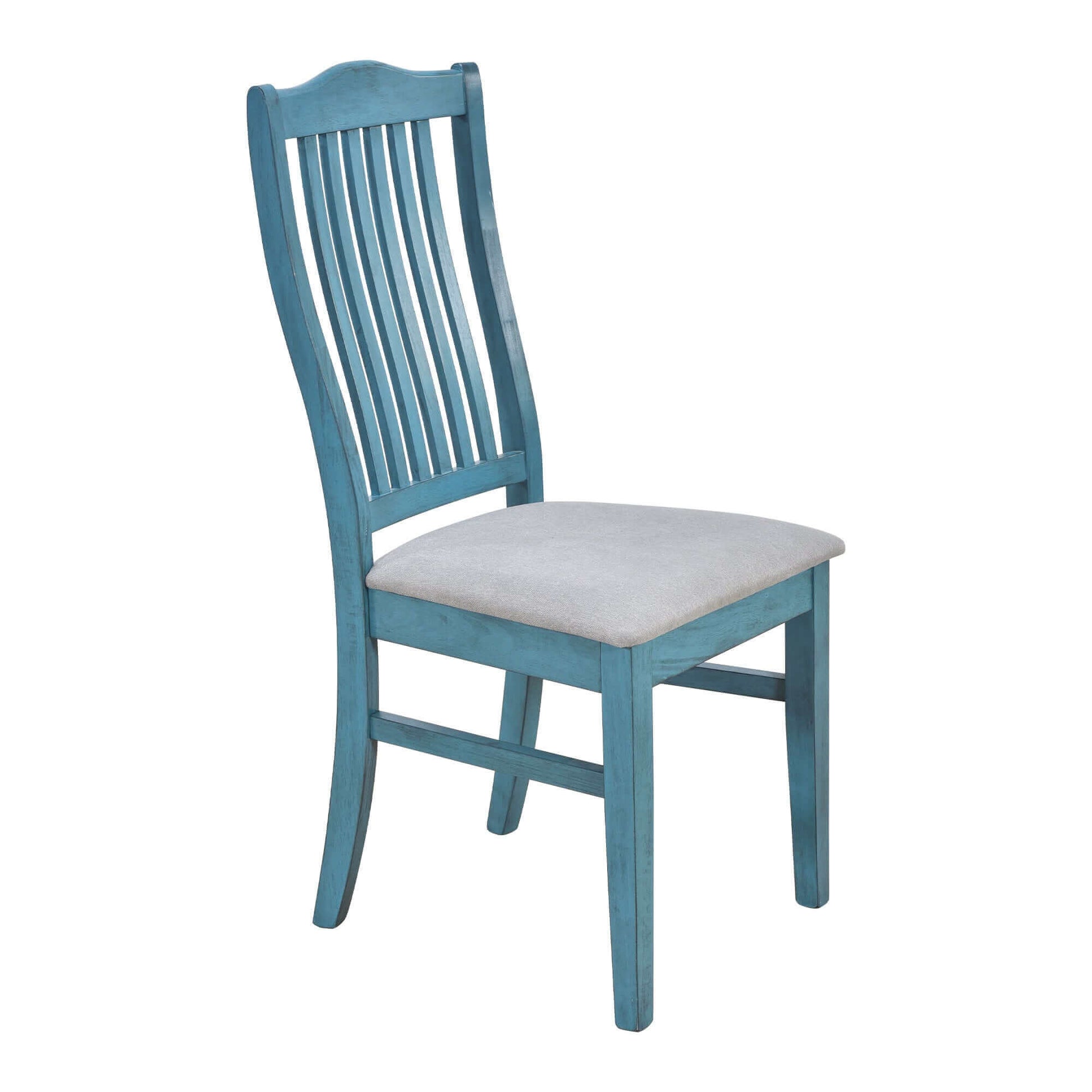 Antique blue dining chair with padded seat from the TOPMAX Mid-Century 6pc Dining Table Set. Elegant and functional for dining rooms.