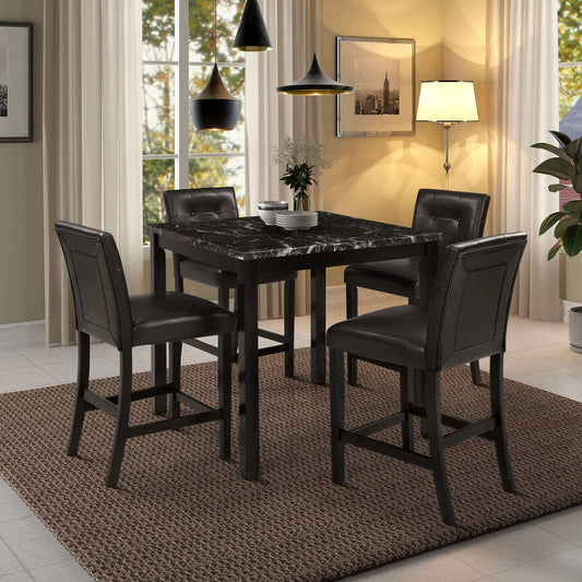 5-Pc Faux Marble Top Counter Height Dining Table Set w/ 4 Chairs