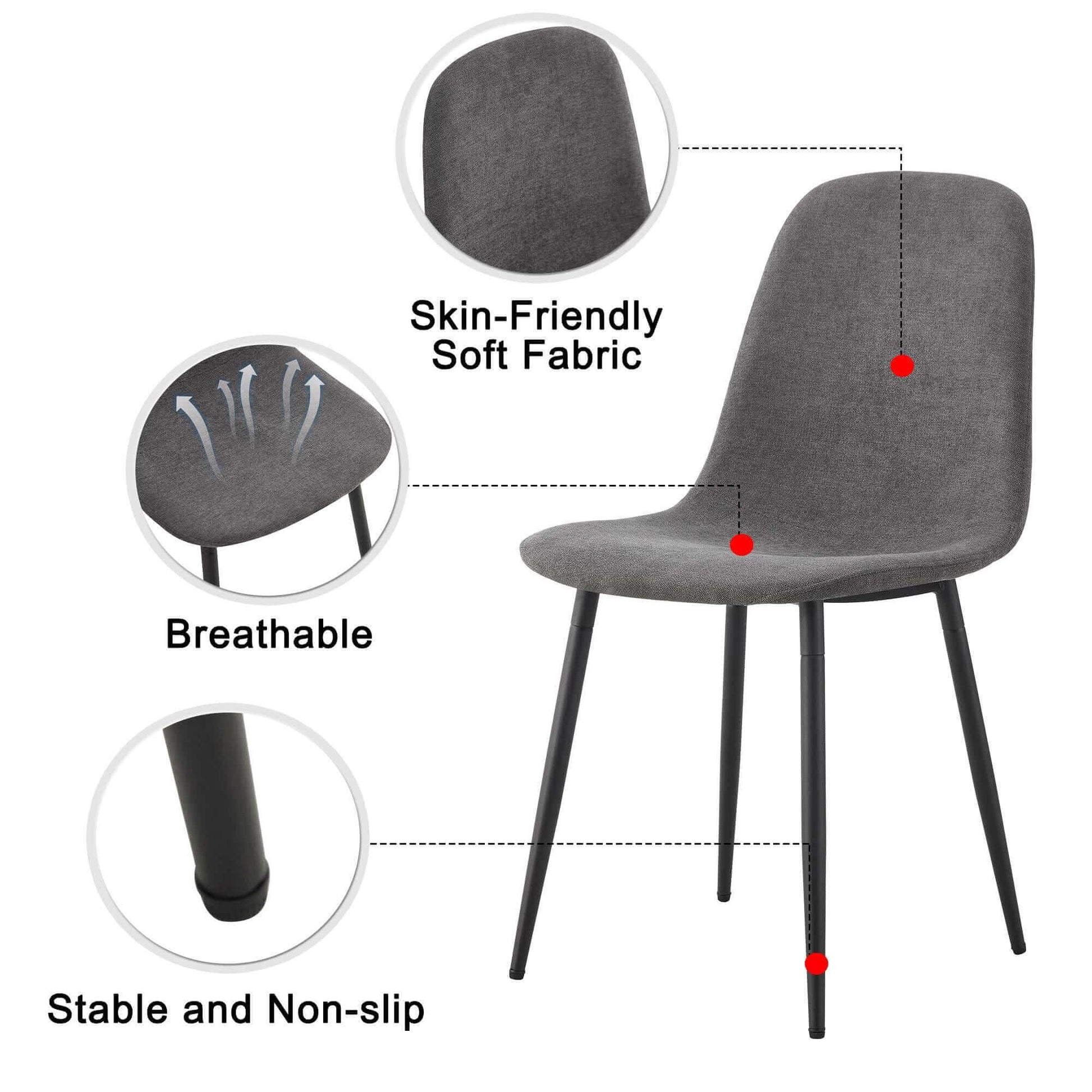 Modern Medieval Style Chair with skin-friendly soft fabric, breathable seat, and stable non-slip black metal legs