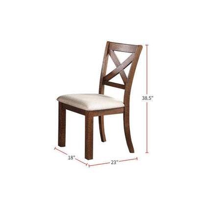 Juego de sillas de comedor de 2 piezas; Acabado marrón natural, madera maciza, diseño exclusivo en X.
