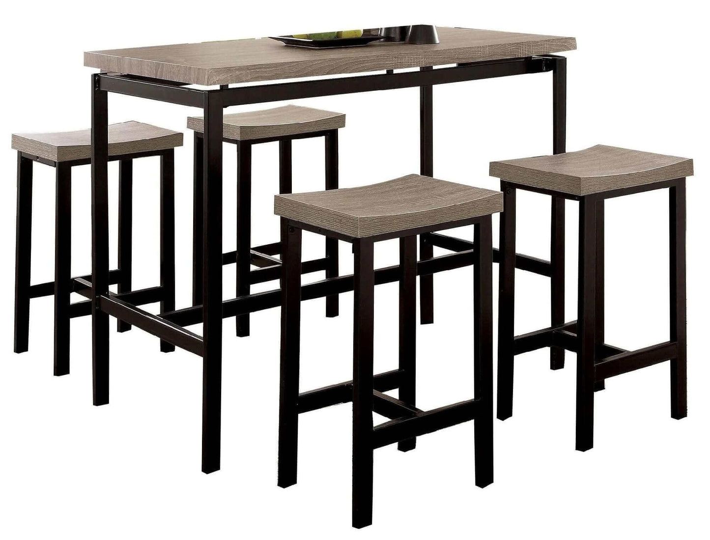 5Pc Counter Height Table Set; Two Tone Design, Black / Gray Chairs