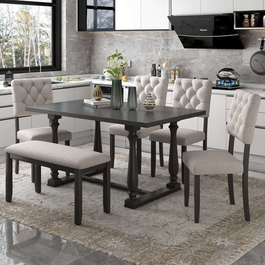 6-Piece Dining Table and Chair Set w/ Foam-covered Seat Cushions